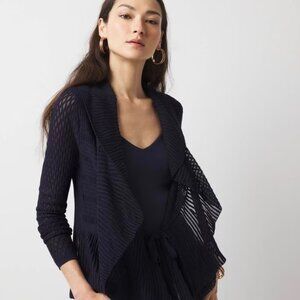 White House Black Market Open-Front Textured Knit Cardigan Navy Blue - Size M